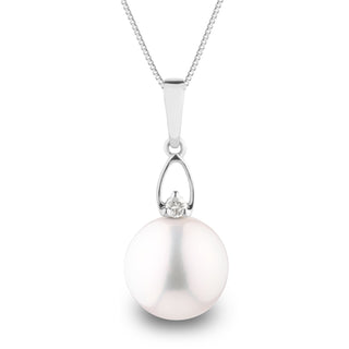 Juliet Collection 10.0-11.0 mm White Freshadama Pearl and Diamond Pendant, view 2