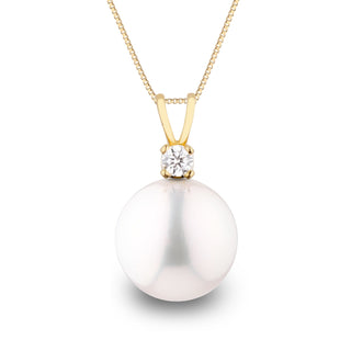 Grand Harmony Collection 10.0-11.0 mm White Freshadama Pearl & Diamond Pendant in 14K White Gold on a Box Chain