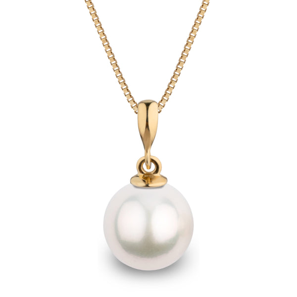 Grace Collection 10.0-11.0 mm White South Sea Pearl Pendant in 14K Yellow Gold on a Box Chain