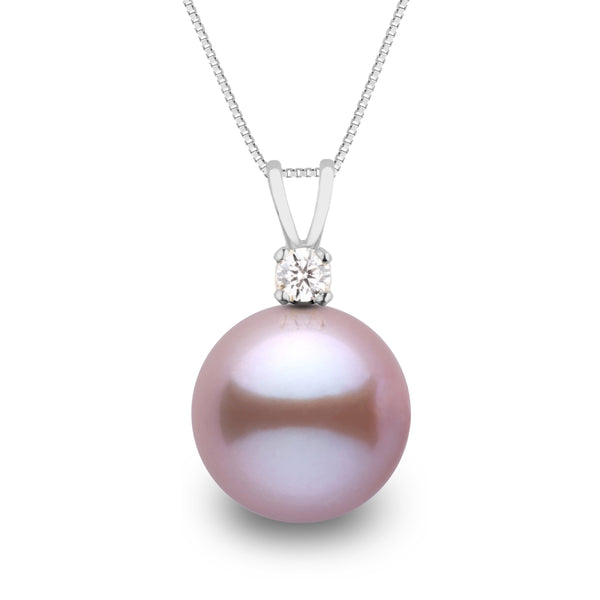Grand Harmony Collection 10.0-11.0 mm Lavender Freshadama Pearl & Diamond Pendant in 14K White Gold on a Box Chain