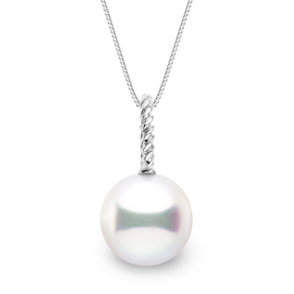 Elegant Rope Collection 10.0-11.0 mm White South Sea Pearl Pendant featuring a lustrous white pearl with a twisted 14K white gold bail on a delicate chain.
