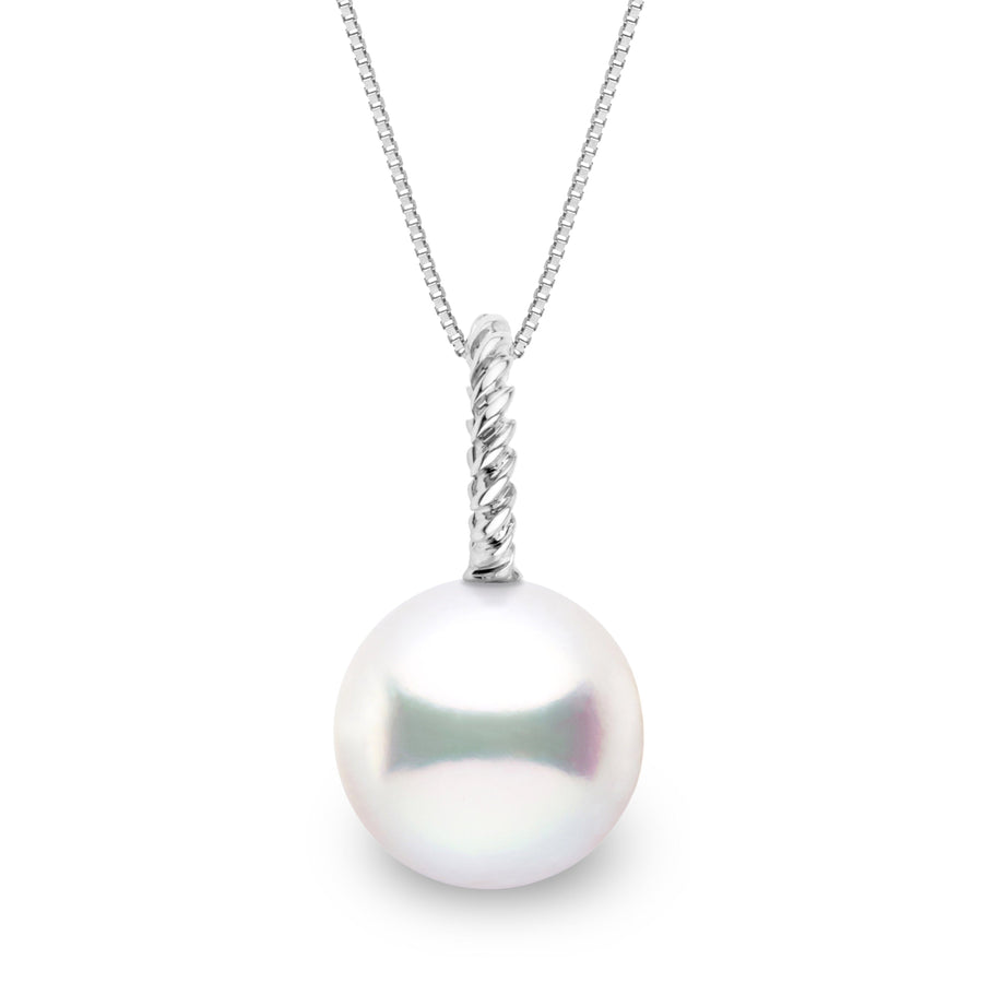 Elegant Rope Collection 10.0-11.0 mm White South Sea Pearl Pendant featuring a lustrous white pearl with a twisted 14K white gold bail on a delicate chain.