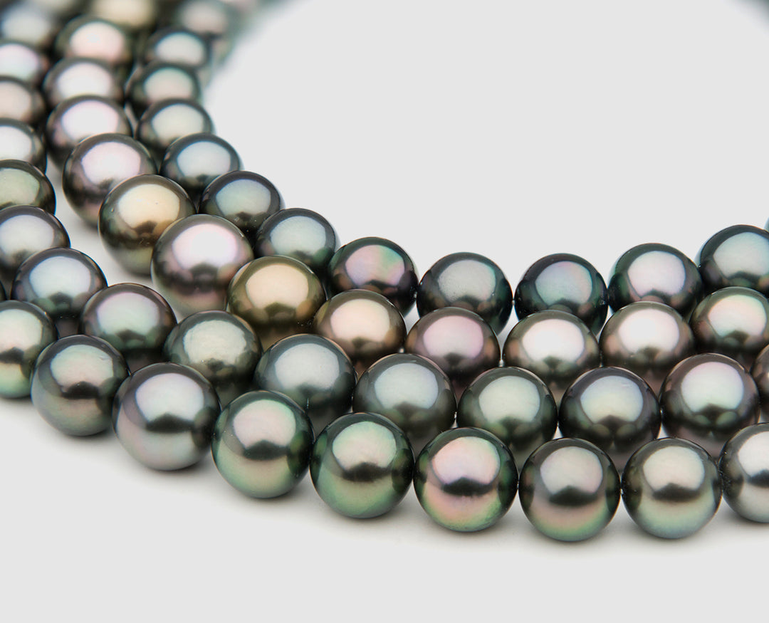 four strands showing the range of available Tahitian pearl colors