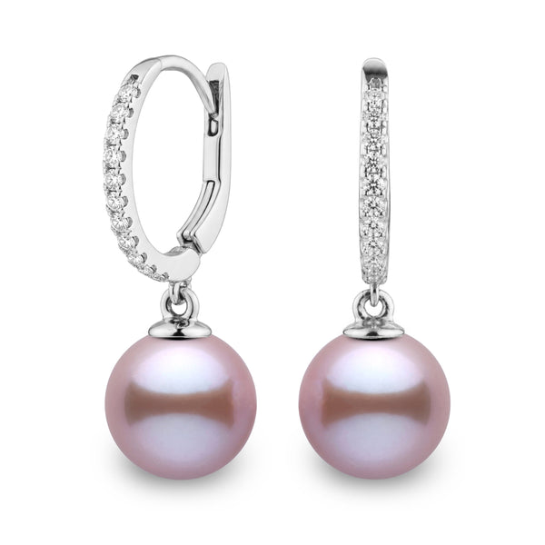 Eternal Collection 10.0-11.0 mm Lavender Freshadama Pearl & Diamond Dangle Earrings in 14K White Gold