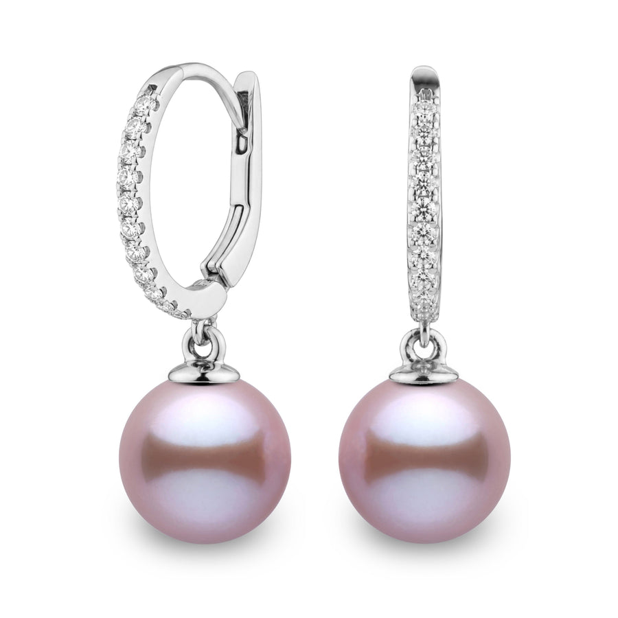 Eternal Collection 10.0-11.0 mm Lavender Freshadama Pearl & Diamond Dangle Earrings in 14K White Gold
