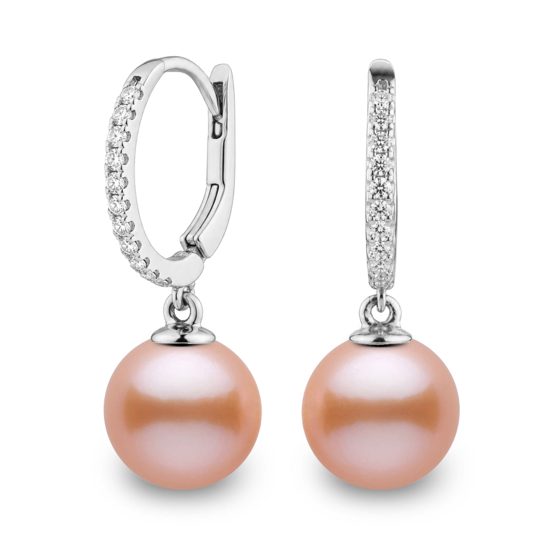Eternal Collection 10.0-11.0 mm Pink to Peach Freshadama Pearl & Diamond Dangle Earrings