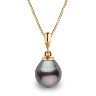 Grace Collection 10.0-11.0 mm Tahitian Drop Pearl Pendant in 14K Yellow Gold on a Box Chain