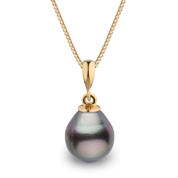 Grace Collection 10.0-11.0 mm Tahitian Drop Pearl Pendant in 14K Yellow Gold on a Box Chain