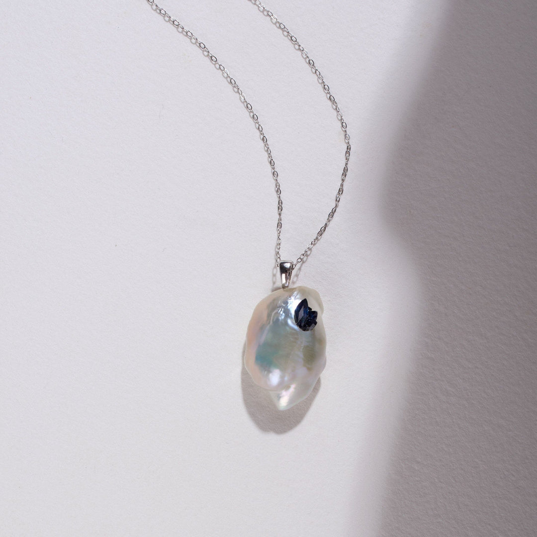 Point Collection Freshwater Souffle Pearl Pendant with Blue Sapphire