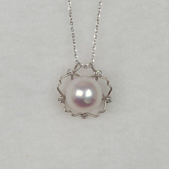 BF-23: 8.5 mm Akoya Pearl and Diamond Pendant, 18" Adj, 18K