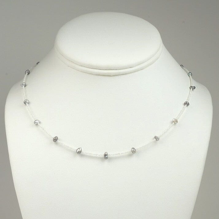 BF-1: Akoya and Tahitian Keshi Pearl Necklace, 18.75" Adj, SS