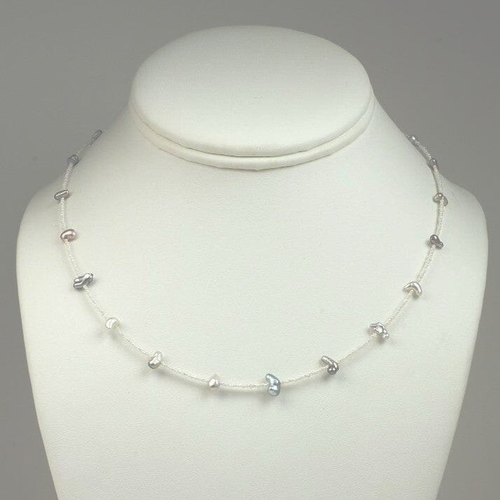 BF-1: Akoya and Tahitian Keshi Pearl Necklace, 18.75" Adj, SS