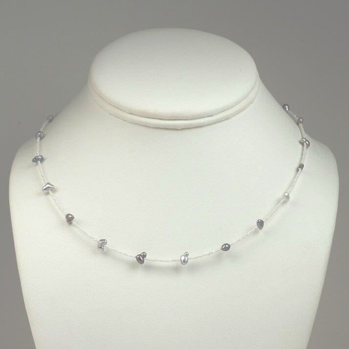 BF-1: Akoya and Tahitian Keshi Pearl Necklace, 18.75" Adj, SS