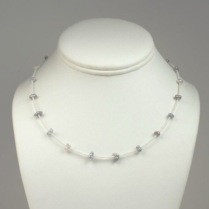 BF-1: Akoya and Tahitian Keshi Pearl Necklace, 18.75" Adj, SS