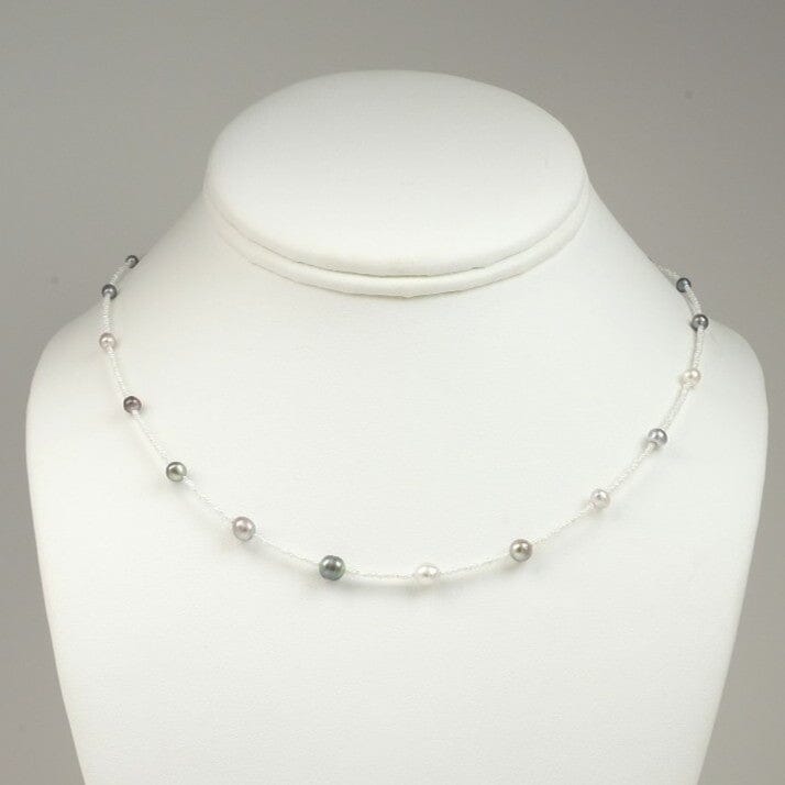 BF-1: Akoya and Tahitian Keshi Pearl Necklace, 18.75" Adj, SS