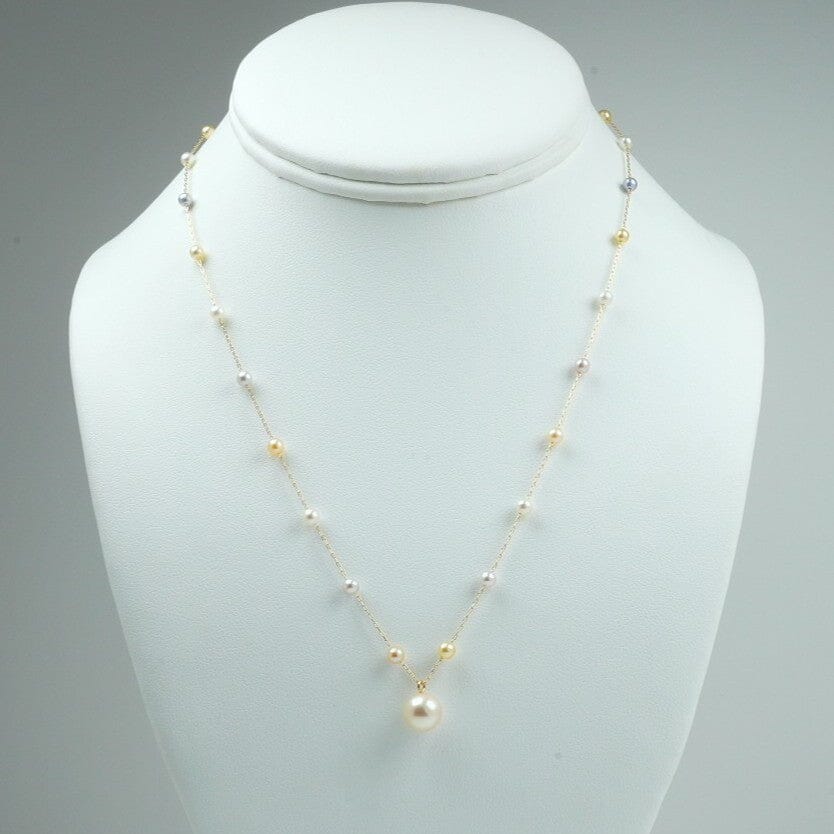 SA-15: 3.0-8.0 mm Natural Color Akoya Pearl Tin-cup Style Pendant, 18", 14K