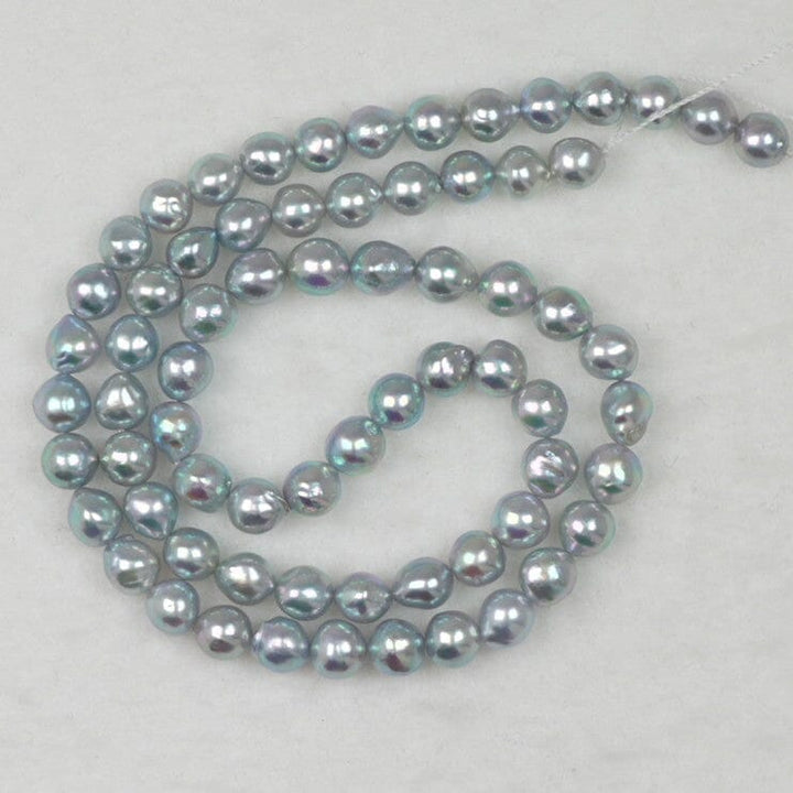 BF-41: 5.5-6.0 mm Natural Blue Baroque Akoya Pearl Necklace, 16" Unstrung