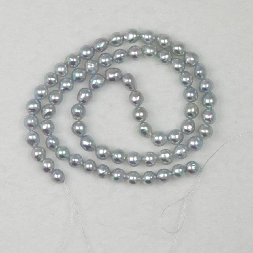 BF-41: 5.5-6.0 mm Natural Blue Baroque Akoya Pearl Necklace, 16" Unstrung