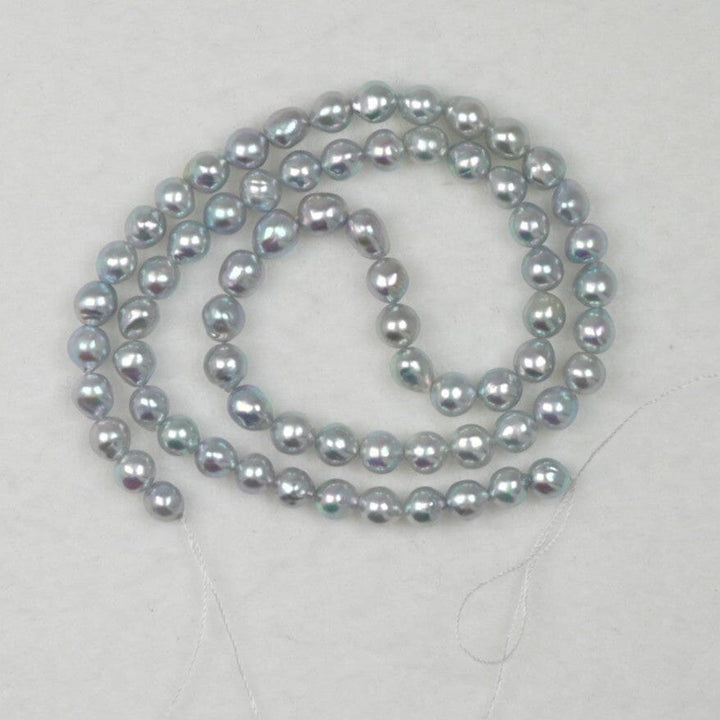 BF-41: 5.5-6.0 mm Natural Blue Baroque Akoya Pearl Necklace, 16" Unstrung