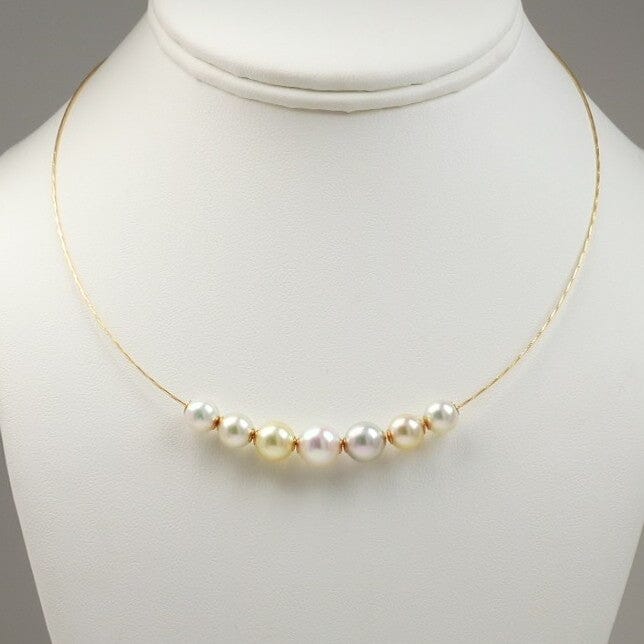 BF-38: 7.0-8.5 mm Natural Color Akoya Pearl Neckace, 16.5-18.25" Adj, 18K