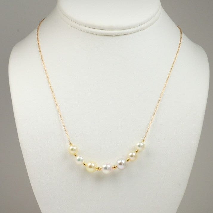 BF-39: 7.0-8.5 mm Natural Color Akoya Pearl Neckace, 18" Adj, 18K