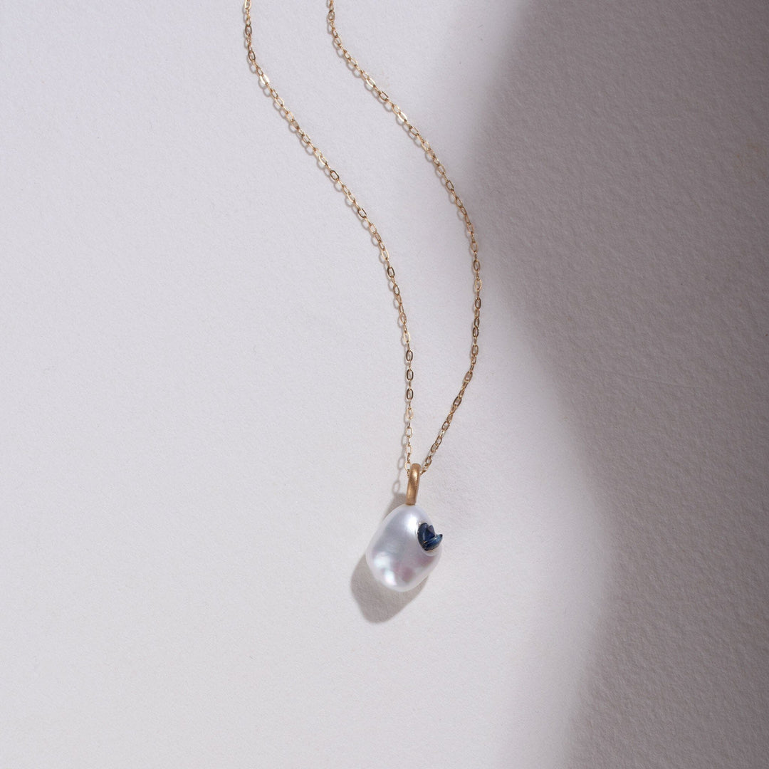 Piccolo Point Collection Freshwater Keshi Pearl Pendant with Blue Sapphire