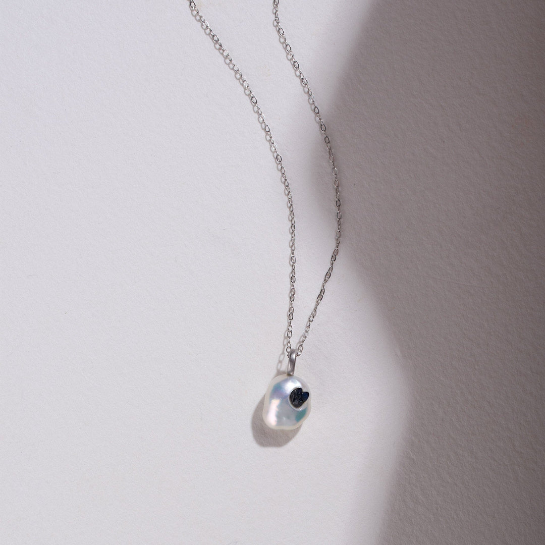 Piccolo Point Collection Freshwater Keshi Pearl Pendant with Blue Sapphire