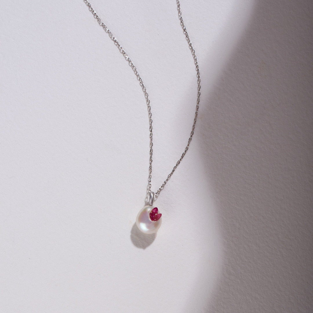 Piccolo Point Collection Freshwater Keshi Pearl Pendant with Ruby