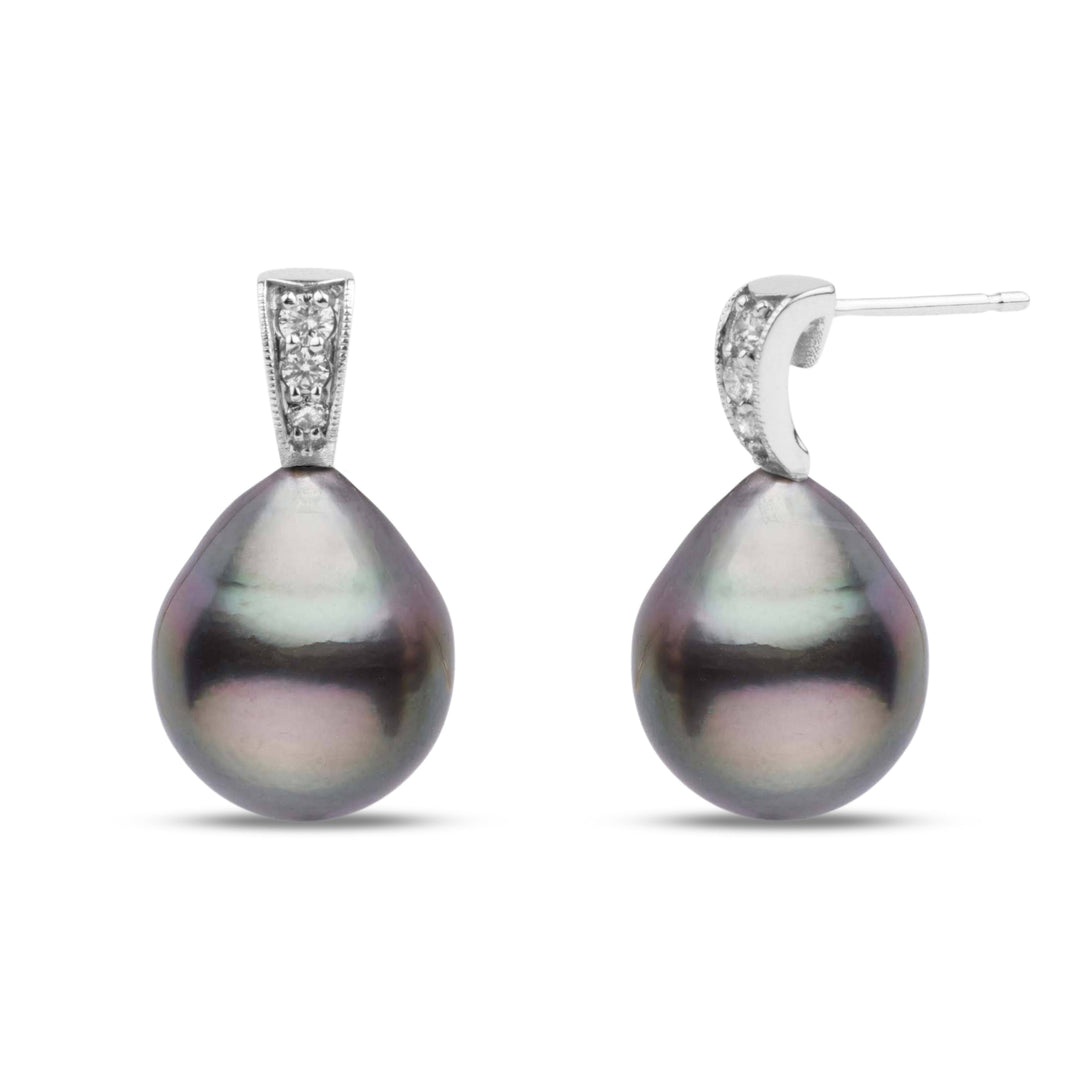 Desire Collection 11.0-12.0 mm Drop Tahitian Pearl & Diamond Earrings
