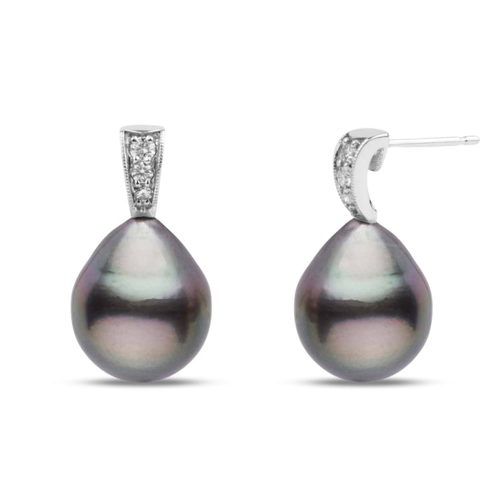 Desire Collection 11.0-12.0 mm Drop Tahitian Pearl & Diamond Earrings
