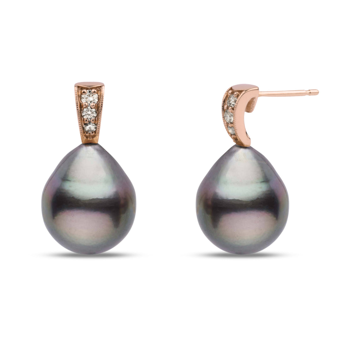 Desire Collection 11.0-12.0 mm Drop Tahitian Pearl & Diamond Earrings