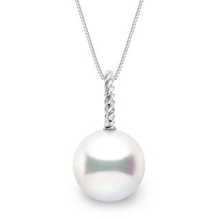 Rope Collection 11.0-12.0 mm White South Sea Pearl Pendant featuring a lustrous white South Sea pearl on a twisted rope-style white gold bail with a delicate chain.