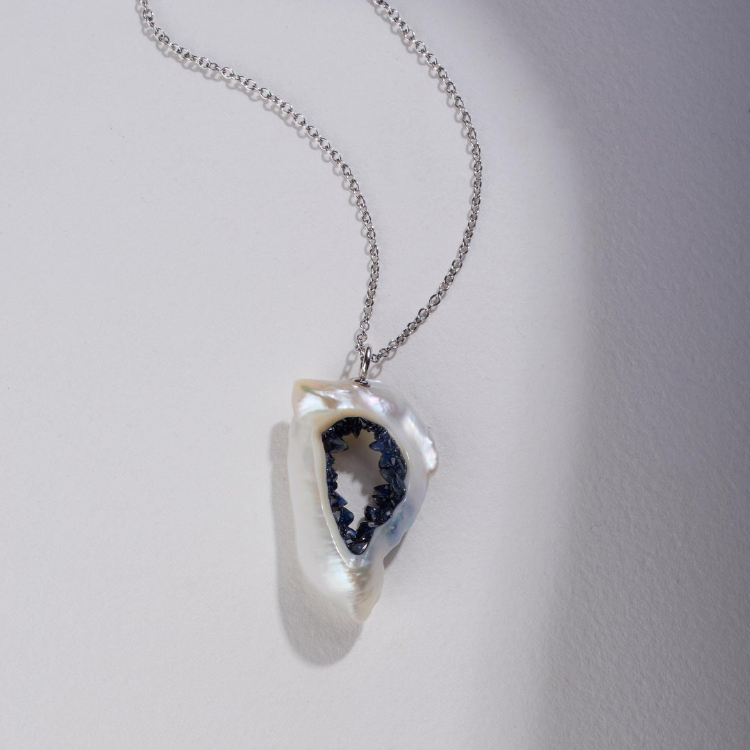 Freshwater Souffle Pearl Grotto Pendant with Blue Sapphire