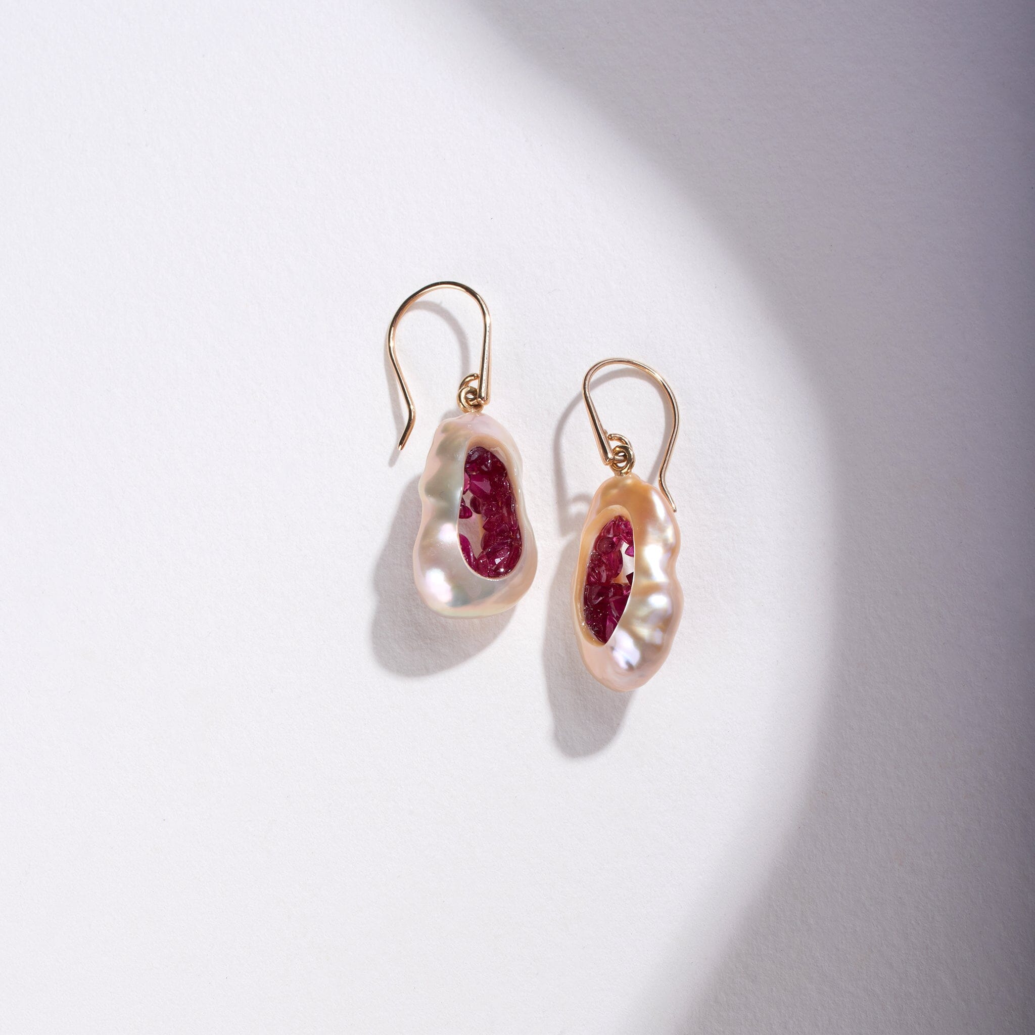 Freshwater Souffle Pearl Grotto Dangle Earrings with Rubies