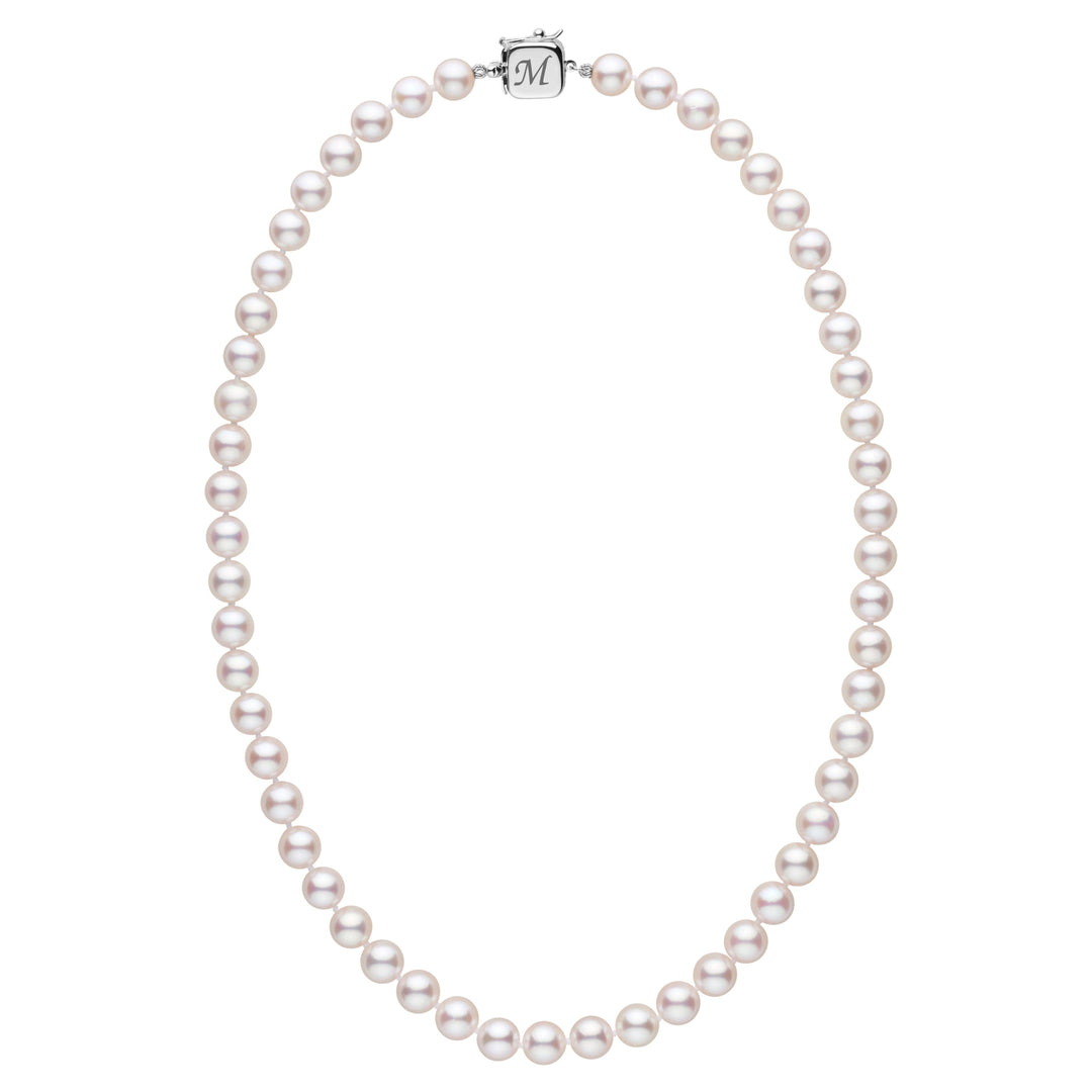 Personalized 18 Inch 7.5-8.0 mm AAA Akoya Pearl Square Clasp Necklace