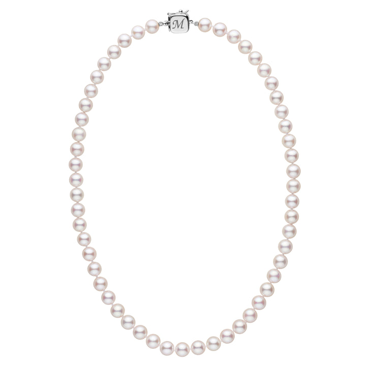Personalized 18 Inch 7.5-8.0 mm AAA Akoya Pearl Square Clasp Necklace