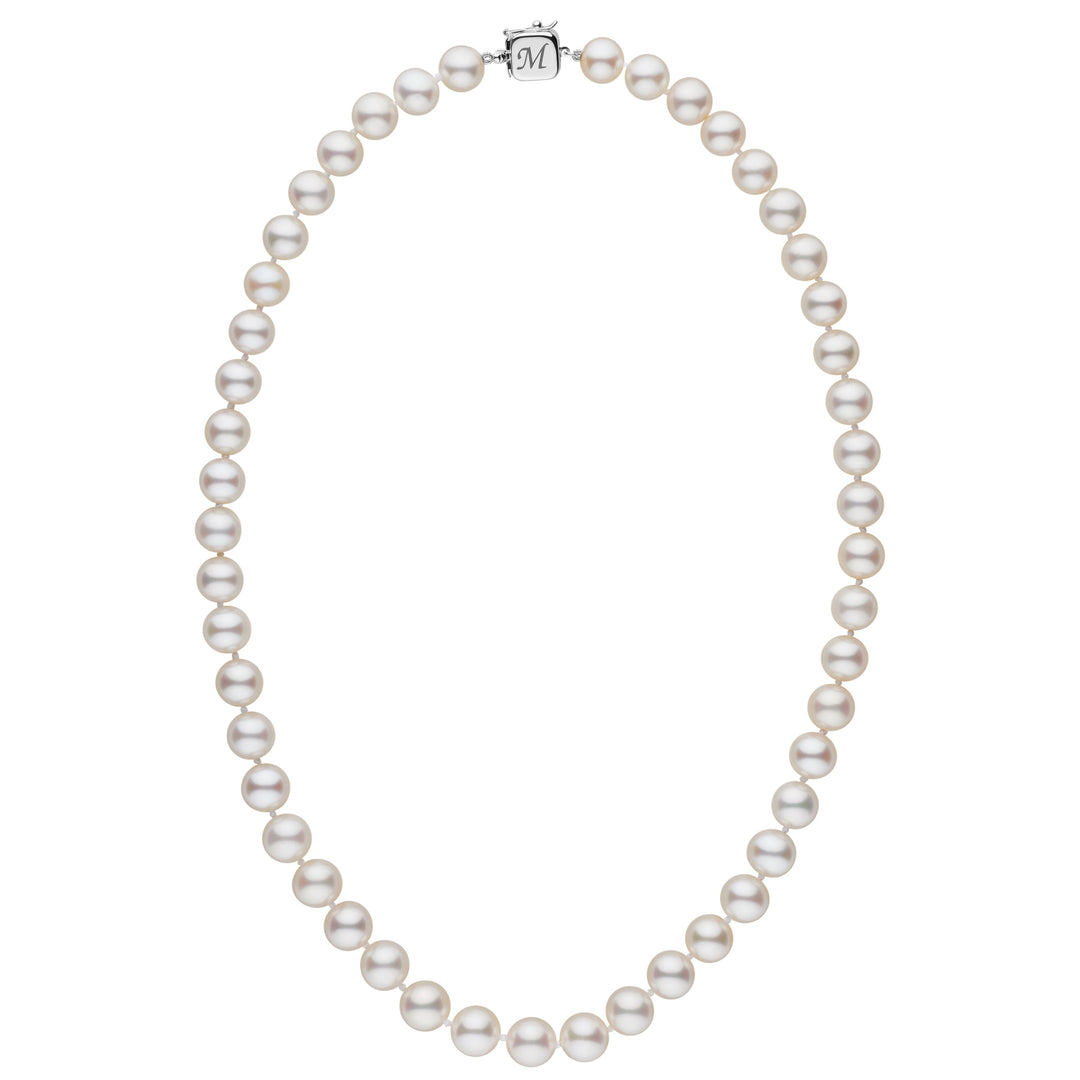 Personalized 18 Inch 8.5-9.0 mm AAA White Freshwater Pearl Square Clasp Necklace