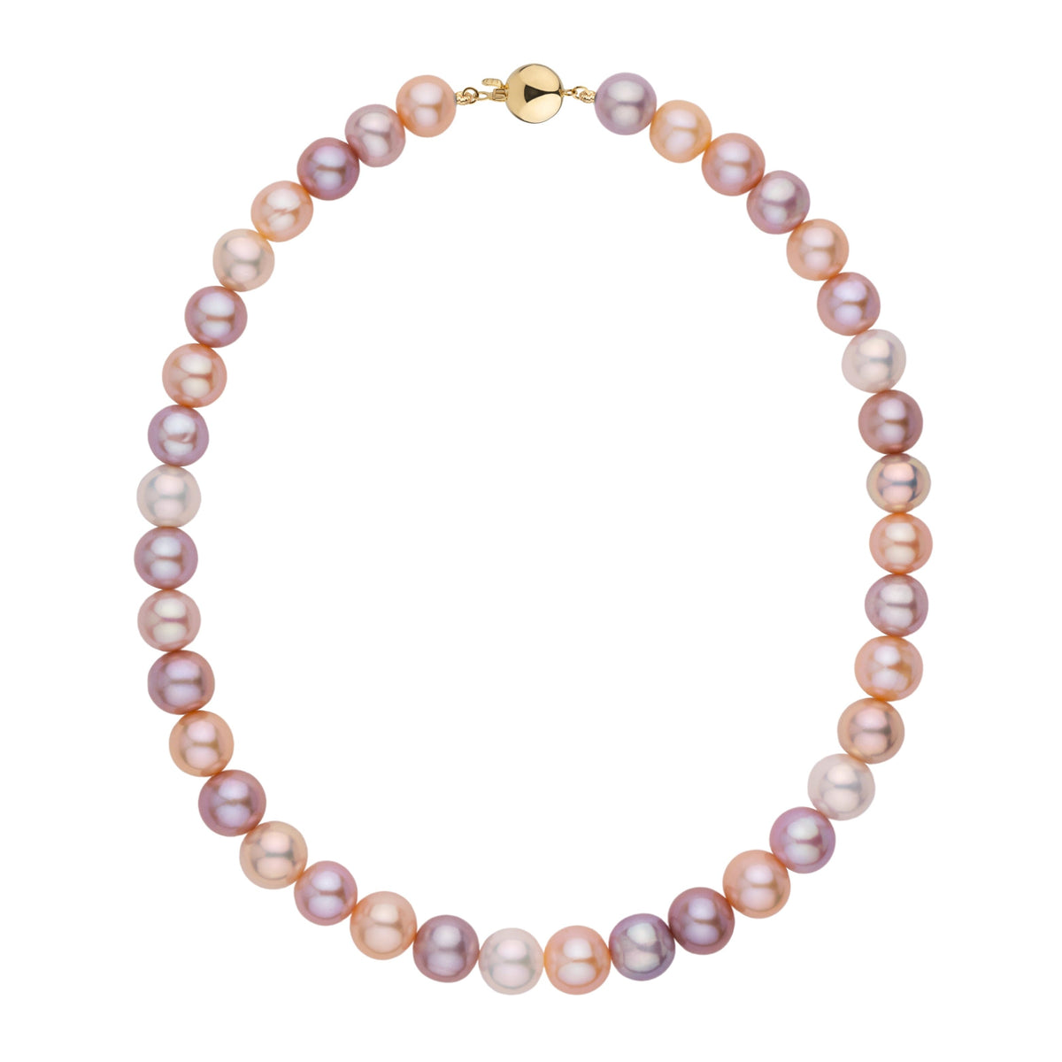 10.5-11.5 mm AA+ Multicolor Freshwater Pearl Necklace yellow gold