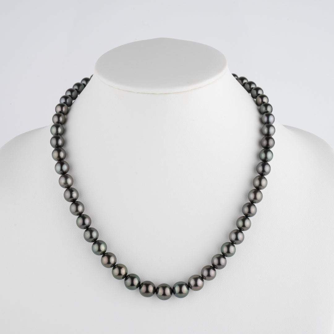 8.4-10.9 mm AA+/AAA Tahitian Round Pearl Necklace, 21 Inches