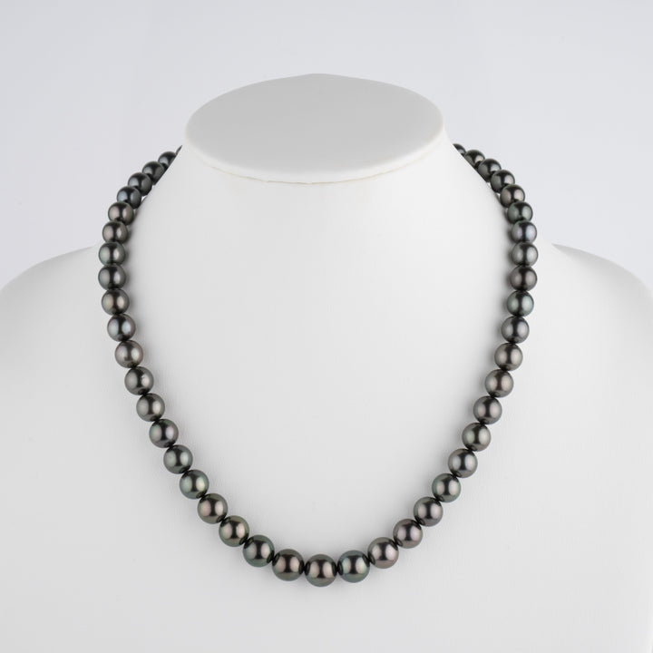 8.4-10.9 mm AA+/AAA Tahitian Round Pearl Necklace, 21 Inches