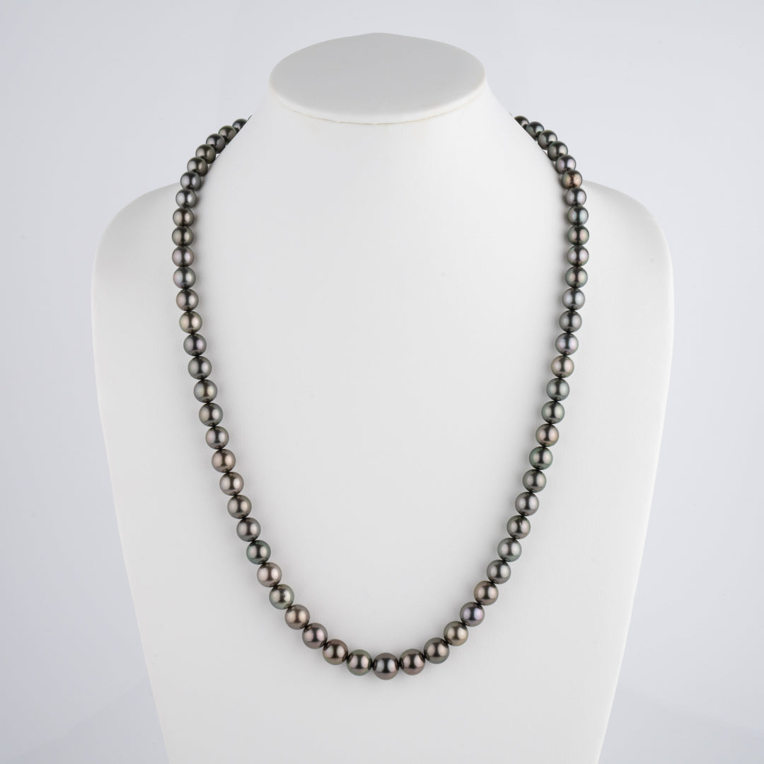 8.4-11.0 mm AA+/AAA Tahitian Round Pearl Necklace, 28 Inches bust