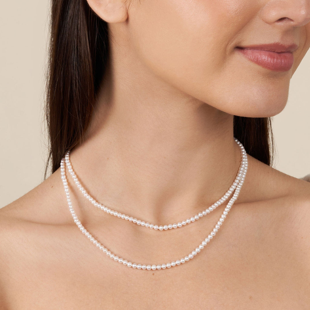 3.0-3.5 mm AAA Freshwater Pearl Necklace - 16 & 18 Inch on model