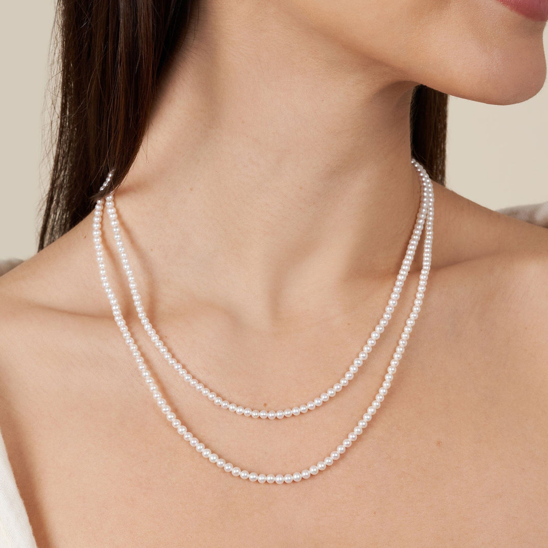 3.0-3.5 mm AAA Freshwater Pearl Necklace - 18 & 20 Inch on model