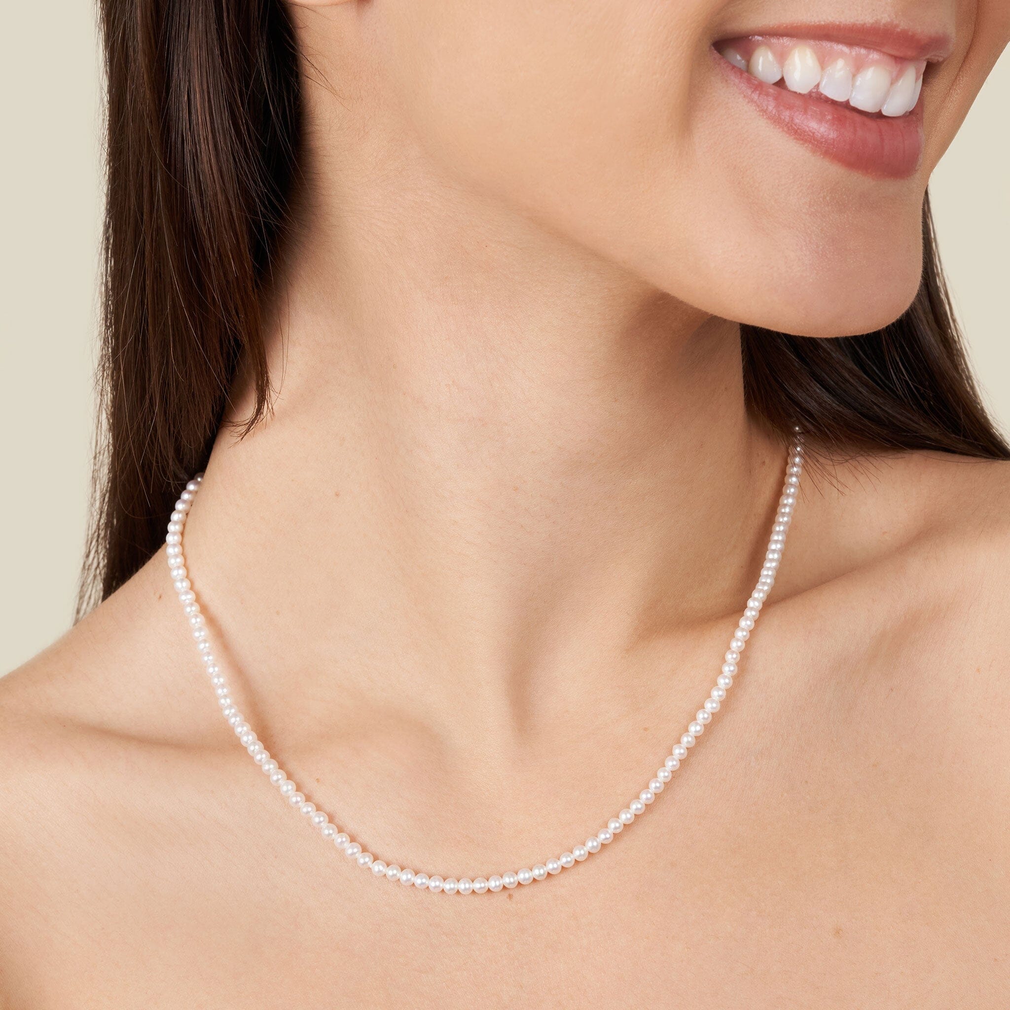 3.0-3.5 mm AAA Freshwater Pearl Necklace - 18 Inch on model