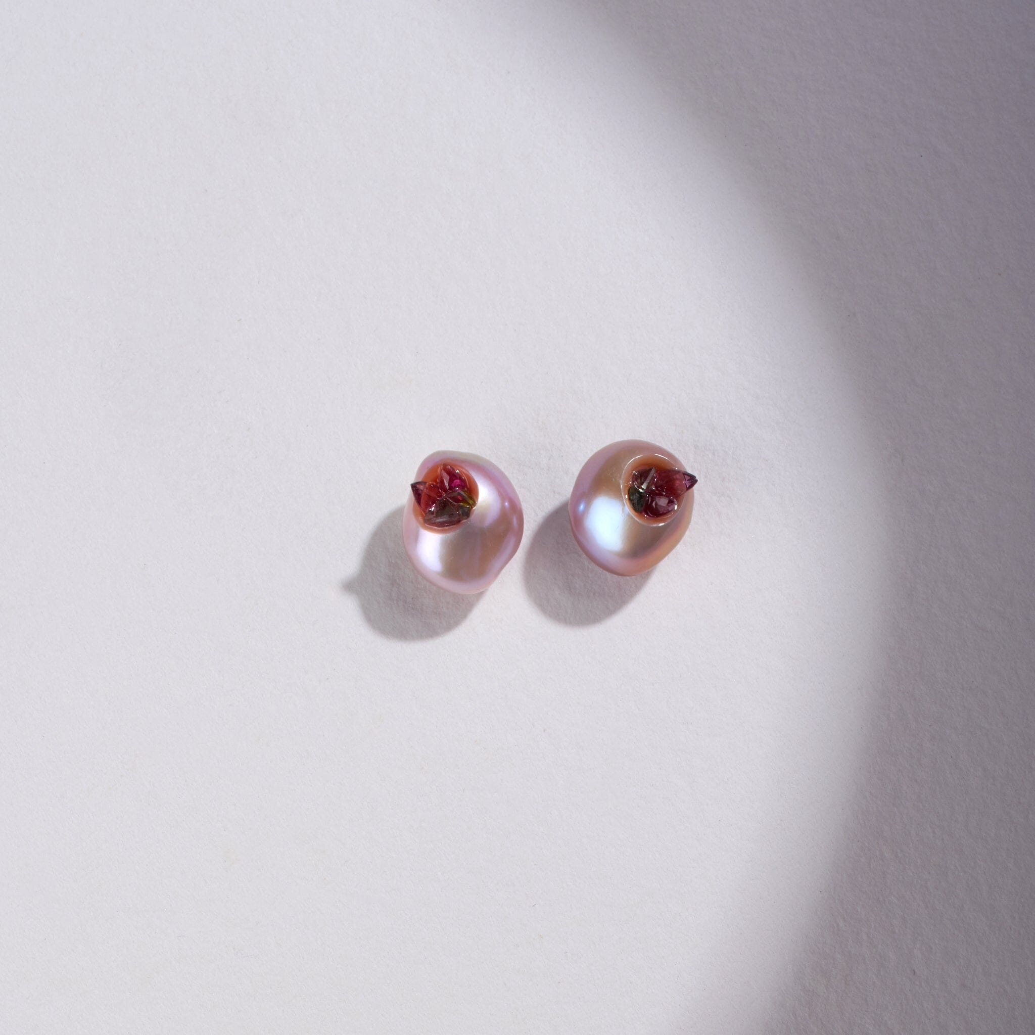 Freshwater Drop Pearl Point Stud Earrings with Tourmaline
