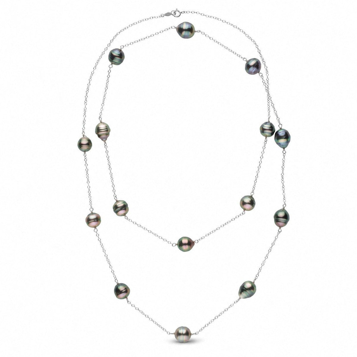 35-inch 9.0-10.0 mm AAA Tahitian Baroque Tin Cup Necklace white gold