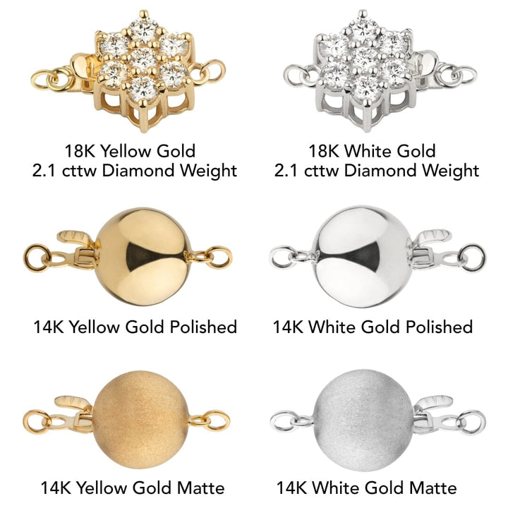 Assael Collection: 12.3 to 15.5 mm Round South Sea Multicolor Pearl Necklace clasps in 18K yellow and white gold diamond, polished and matte finishes for secure, elegant fastening.