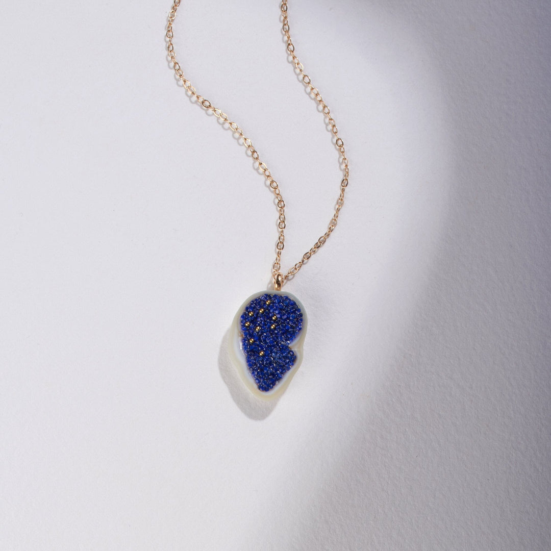 Freshwater Souffle Pearl Geode Pendant with Lapis and 22K Gold Beads