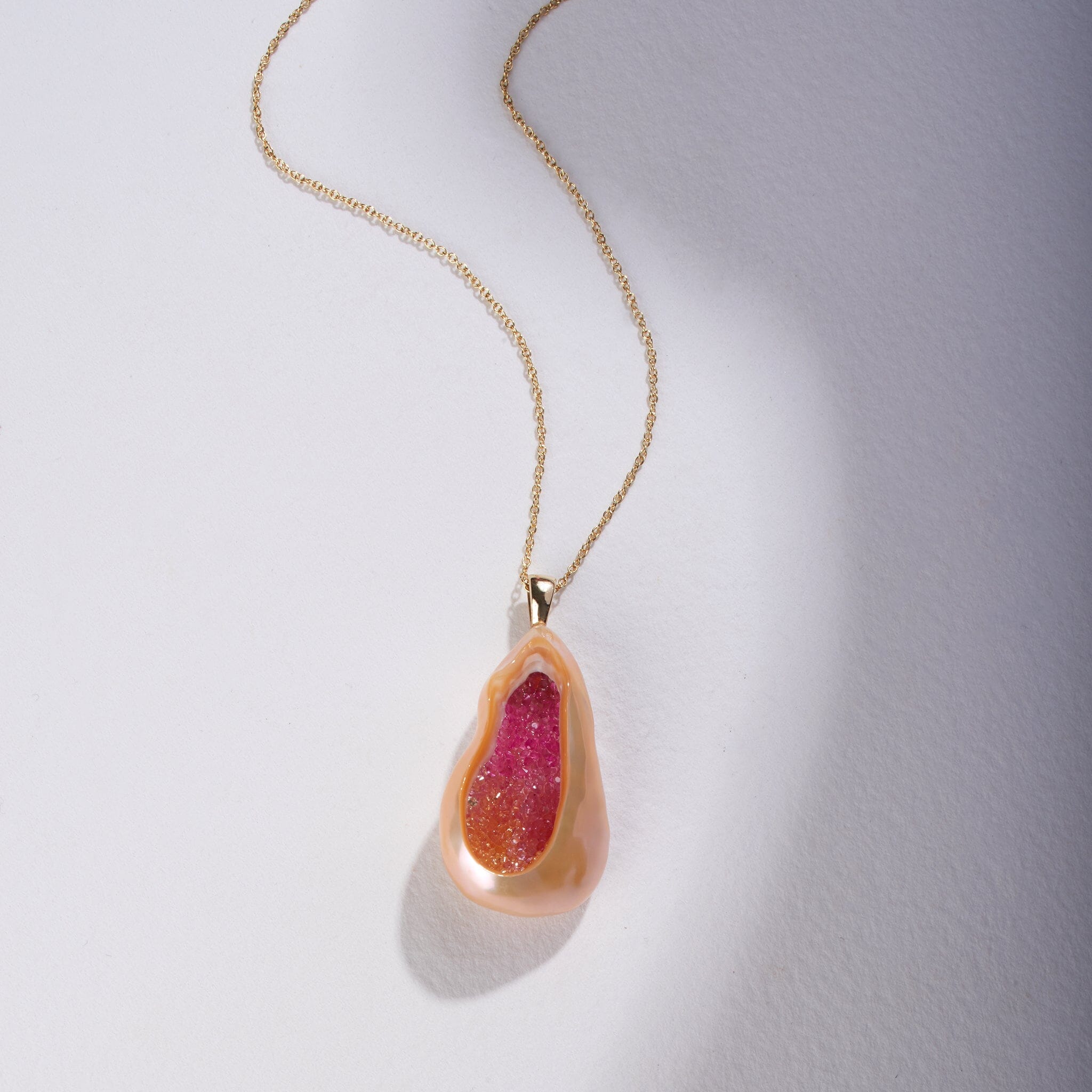 Freshwater Souffle Pearl Finestrino Pendant with Pink to Yellow Sapphire Ombre