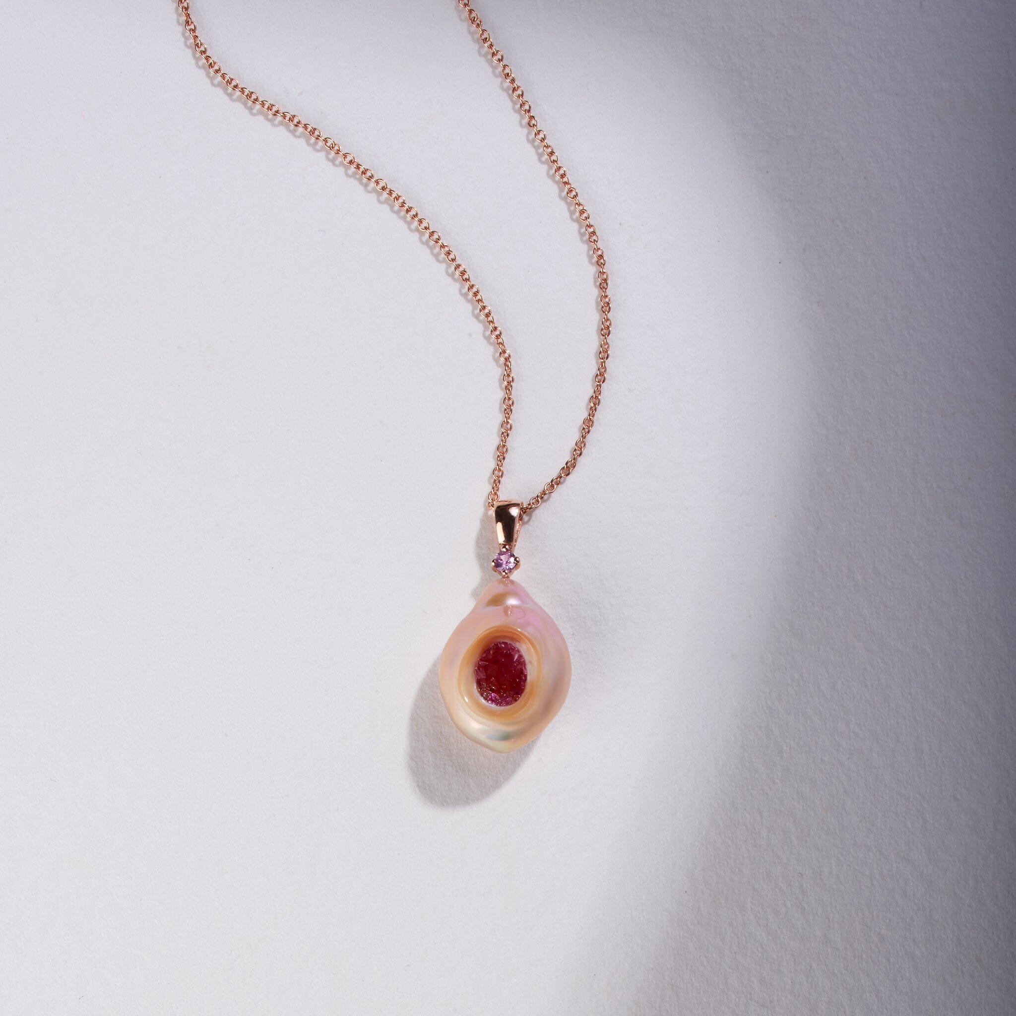 Freshwater Souffle Pearl Finestrino Pendant with Pink Sapphire